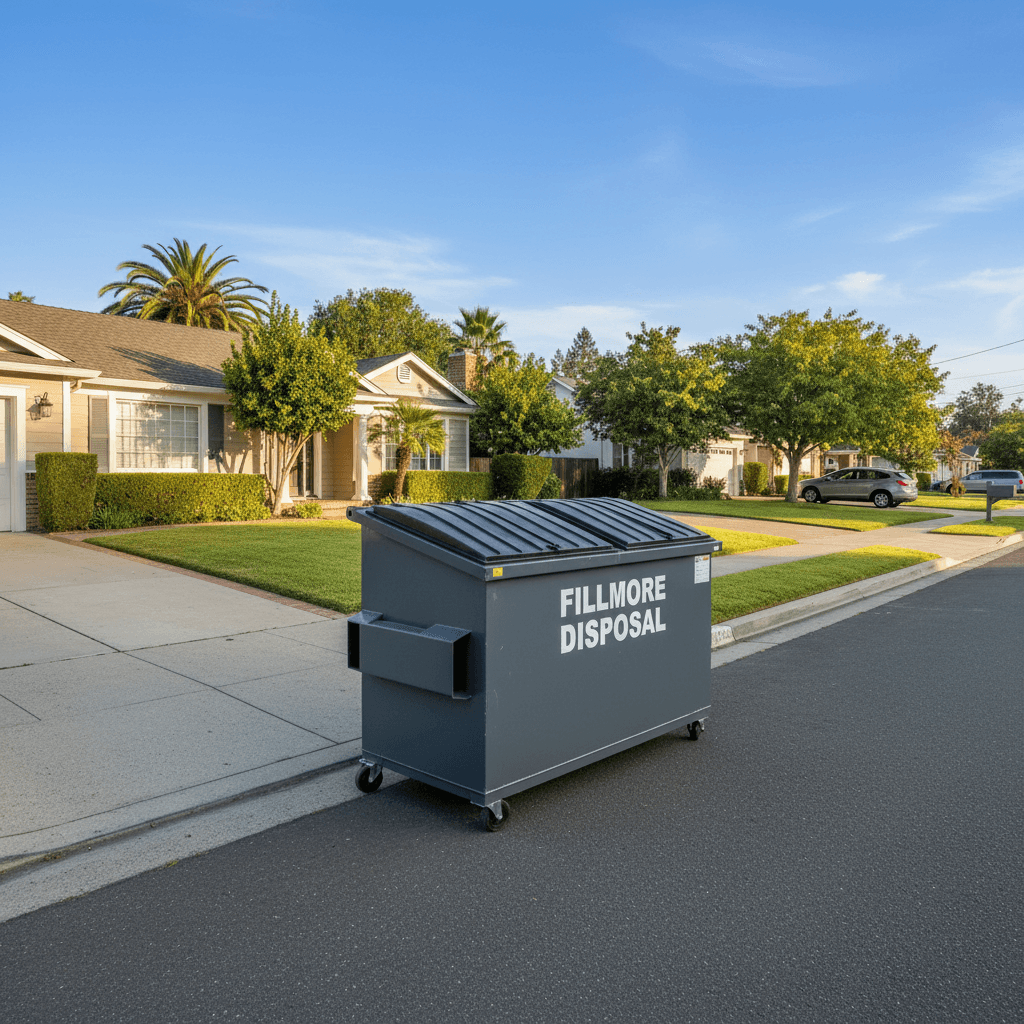 Residential dumpster at curb in Fillmore neighborhood
