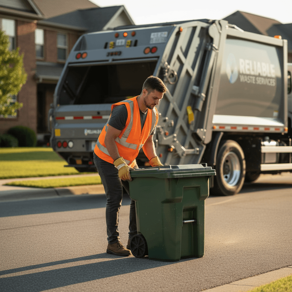 Experienced crew member performing waste pickup