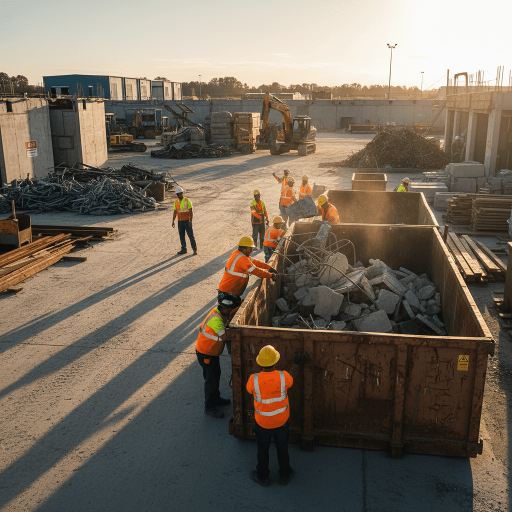 Professional crew performing construction site cleanup