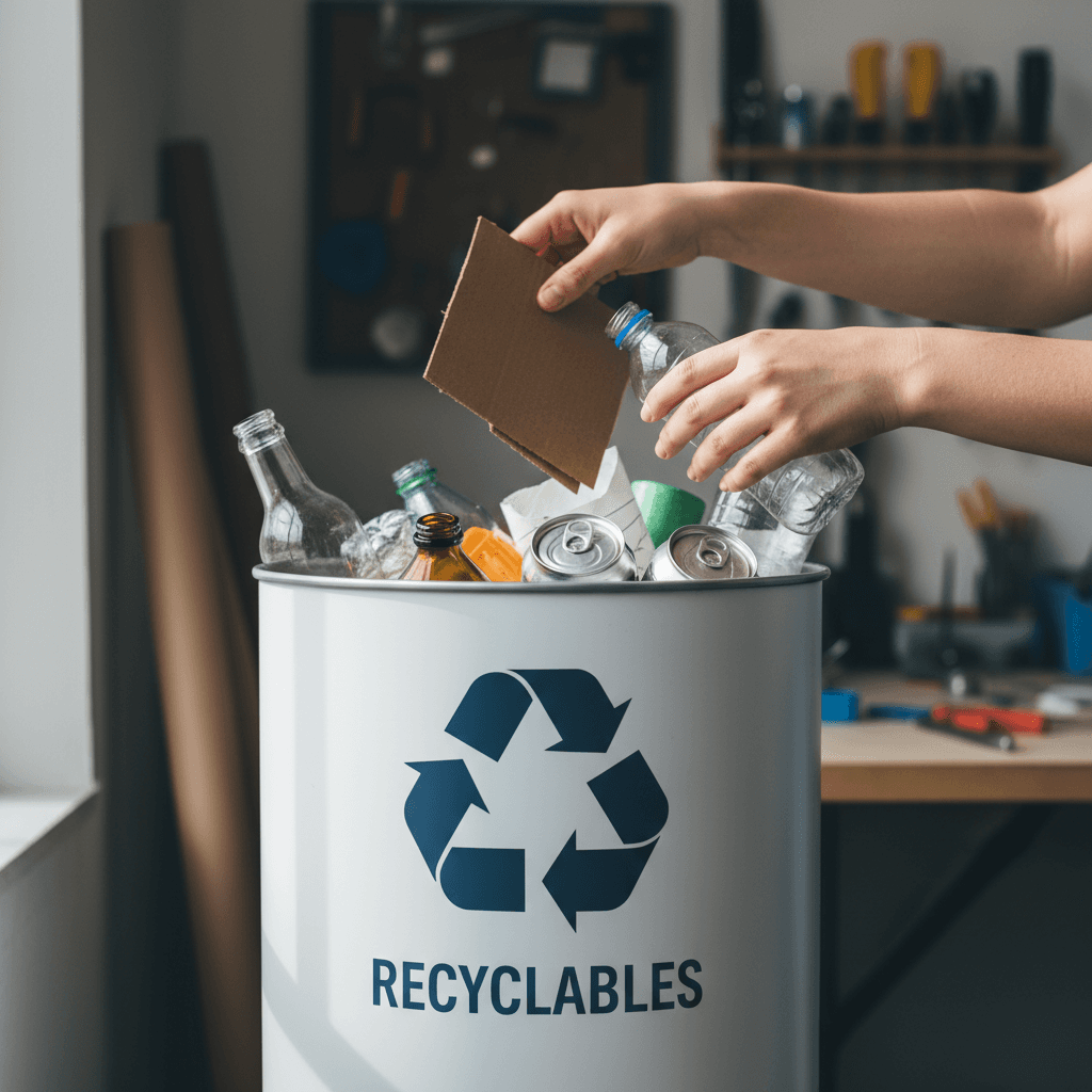 Hands sorting materials for proper recycling