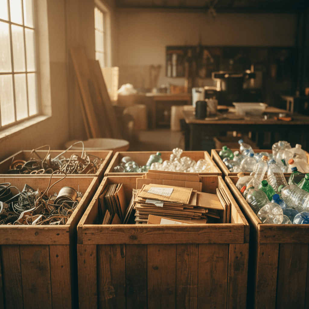 Sorted recyclable materials separated by type
