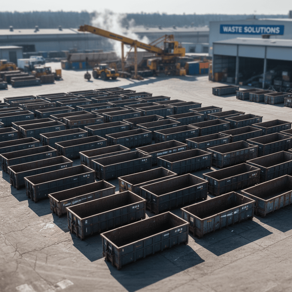 Large industrial waste management facility with multiple containers